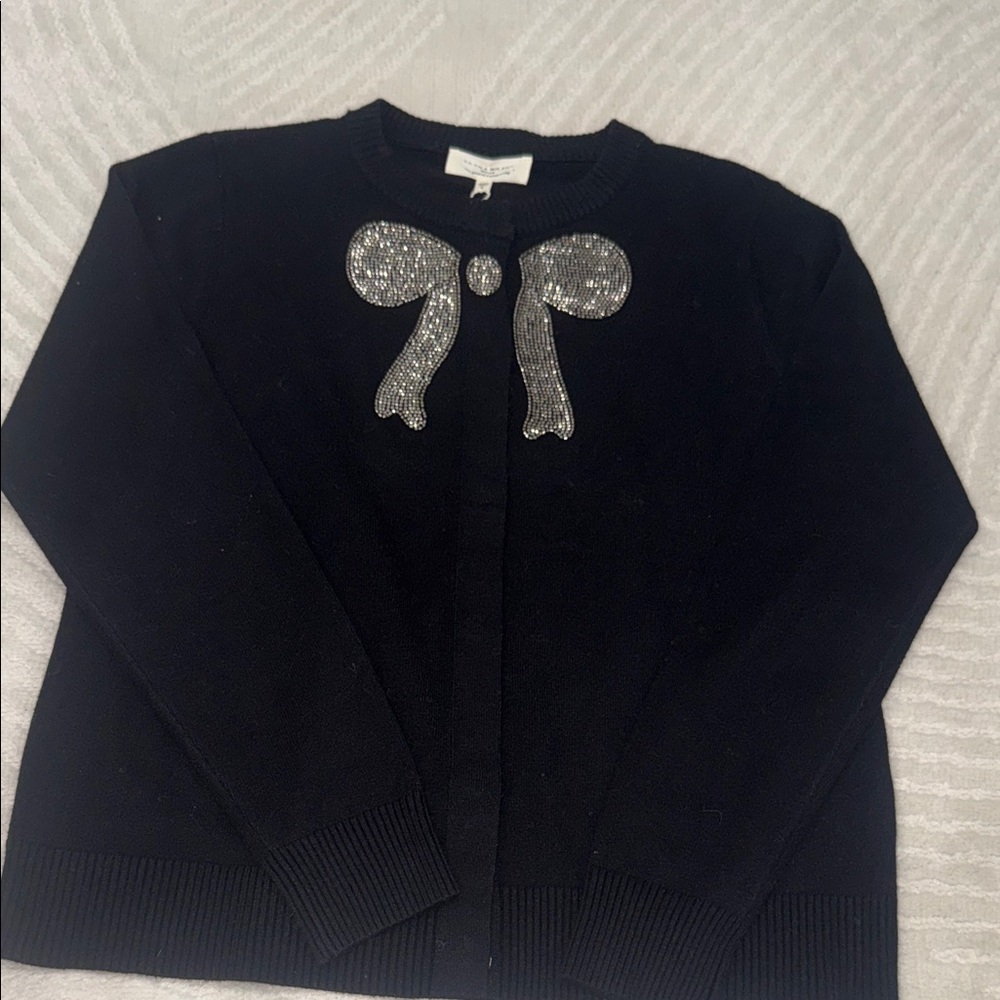 Black Cardigan with Glittering Silver Bow